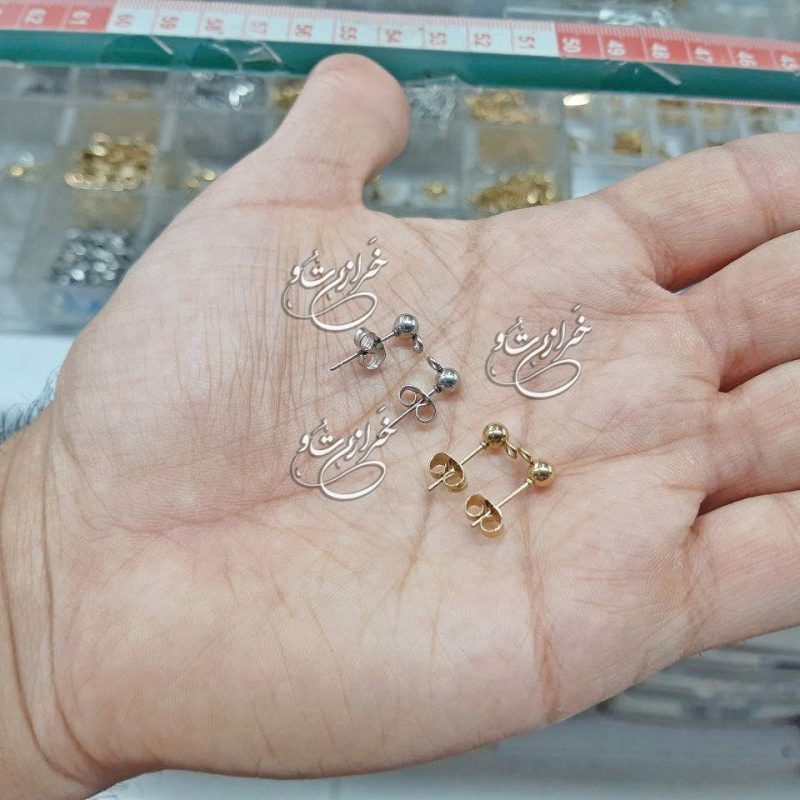 1404-08-09 - Fri - 205653 قفل گوشواره ، گوشواره میخی ، گوشواره عصایی استیل رنگ ثابت